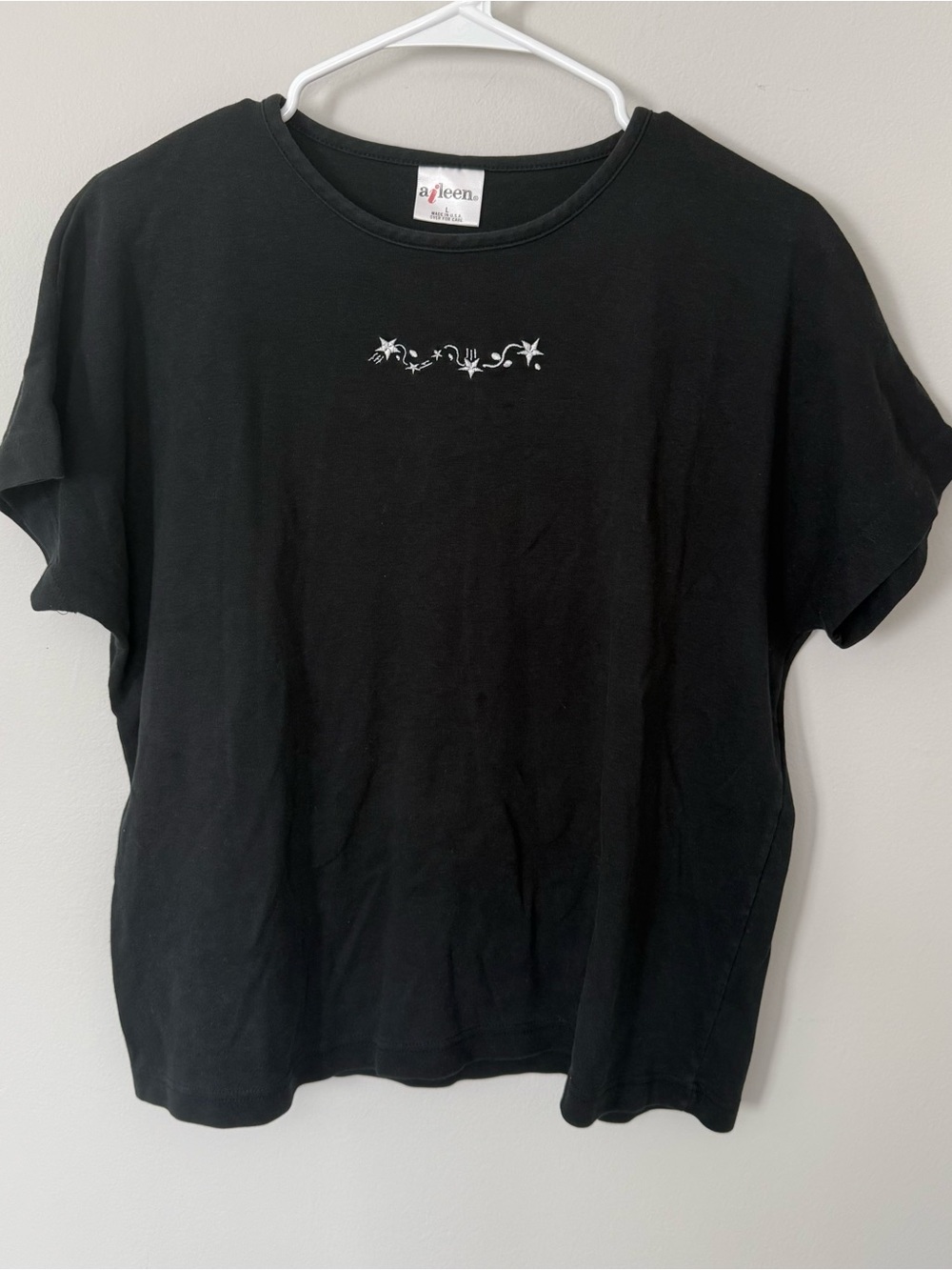 Vintage Aileen Black Embroidered Oversized Tee